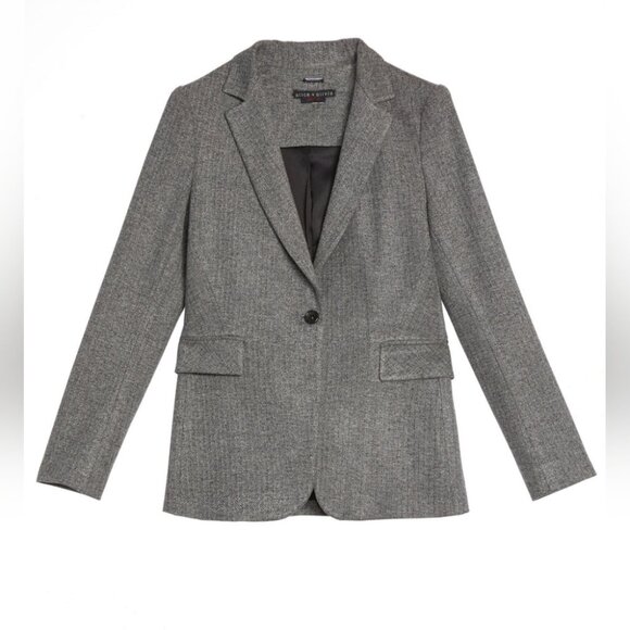 Alice + Olivia - Macey Fitted Notch Collar Tailored Blazer Herringbone Tweed 12 - Picture 5 of 8